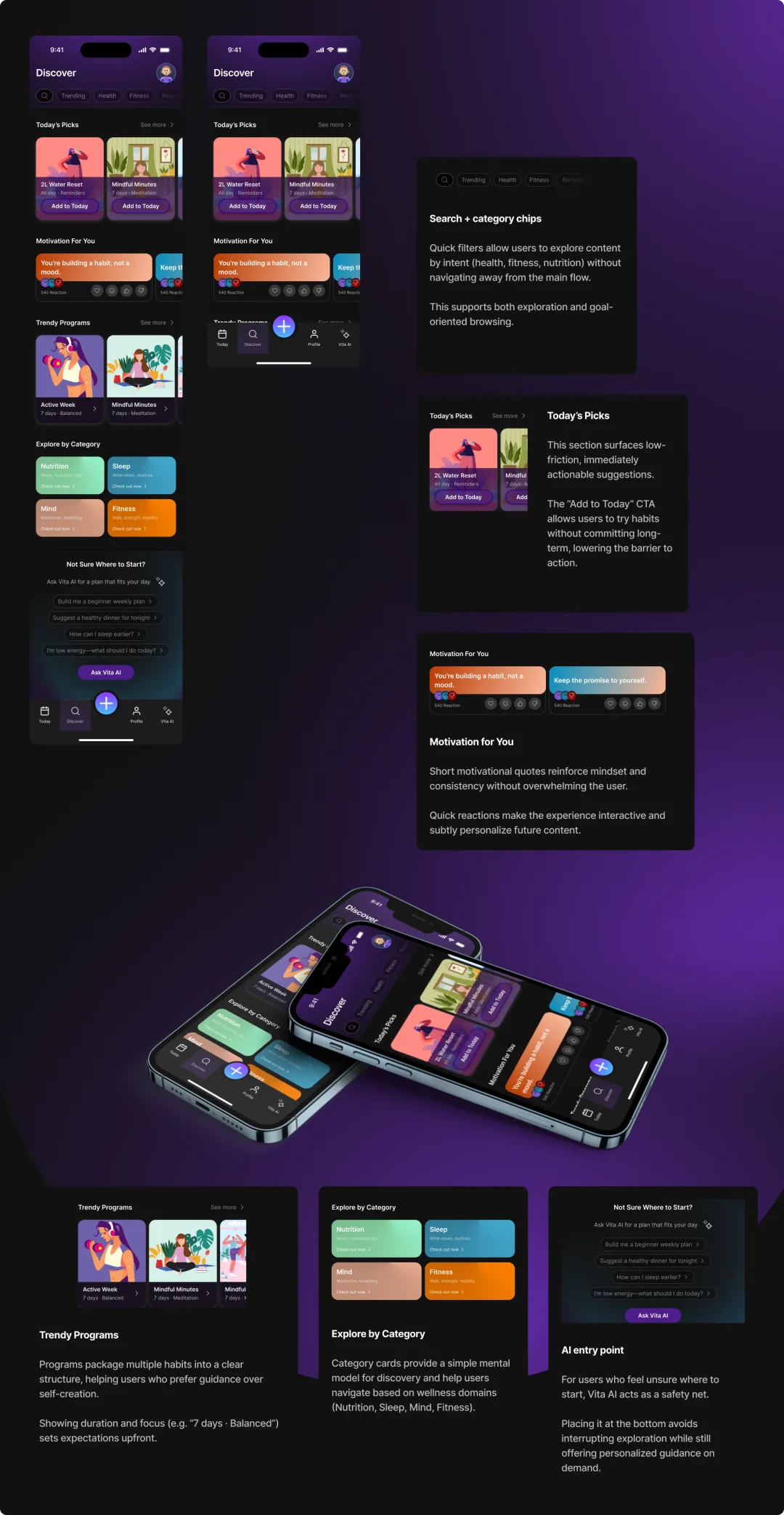 Wellness app — discover feed